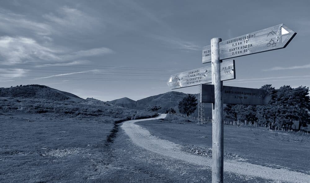 A signpost on a mountain ridge